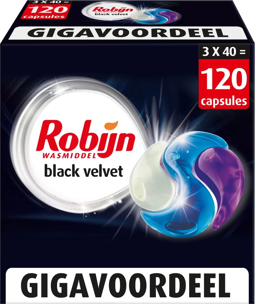 Robijn Wascapsules 3-in-1 Black Velvet - 3 X 40 Stuks - Voordeelverpakking 2 Robijn Wascapsules 3-in-1 Black Velvet - 3 X 40 Stuks - Voordeelverpakking - Afbeelding 2
