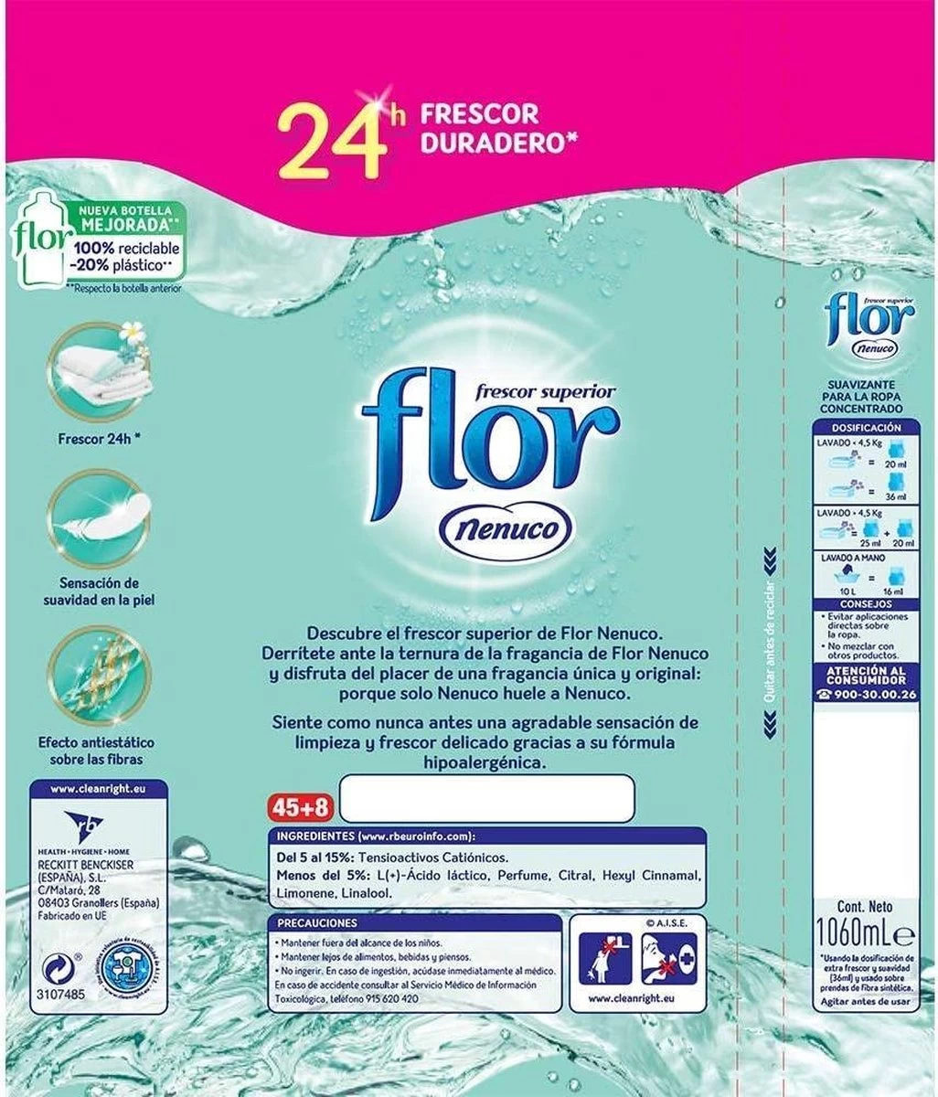 Merkloos Flor Wasverzachter - Nenuco 1100ml / 50 Wasbeurten 3 Merkloos Flor Wasverzachter - Nenuco 1100ml / 50 Wasbeurten - Afbeelding 3