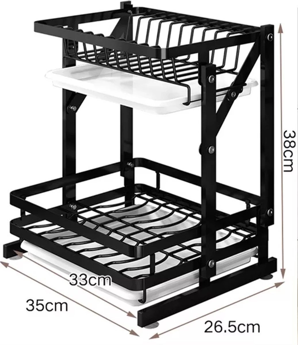 TammaT - Afdruiprek Met Lekbak 2 Laags – Inklapbaar - Afwasrek – Met 2 Lekbakken – Extra Accessories Voor Servies En Snijplanken - RVS - 38x35x26,5cm 2 TammaT - Afdruiprek Met Lekbak 2 Laags – Inklapbaar - Afwasrek – Met 2 Lekbakken – Extra Accessories Voor Servies En Snijplanken - RVS - 38x35x26,5cm - Afbeelding 2