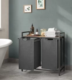 Merkloos Wasmand - Wasverzamelaar - 2 Vakken - Met Plank - Wassorteerbak - Metalen Frame, 2 Uitneembare Vakken Van Oxford Stof - Met Klittenbandsluiting - Vintage Bruin-Grijs 11 Merkloos Wasmand - Wasverzamelaar - 2 Vakken - Met Plank - Wassorteerbak - Metalen Frame, 2 Uitneembare Vakken Van Oxford Stof - Met Klittenbandsluiting - Vintage Bruin-Grijs -Huishoudelijke Schoonmaak 1084x1200