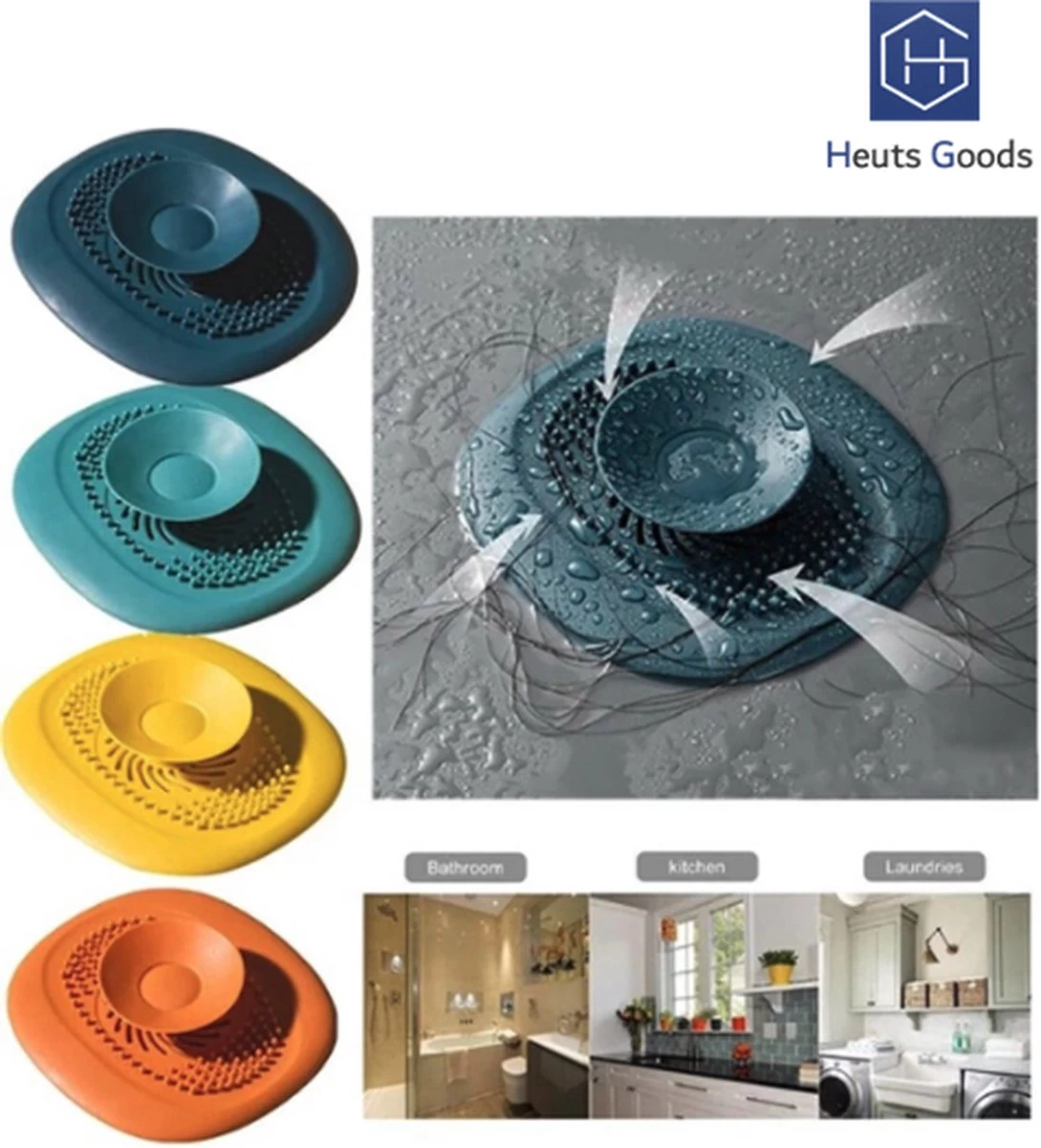 Heuts Goods - Gootsteenzeef - Gootsteenstop - Afvoerzeef - Afvoerstop - Spoelbal - Bad - Douchebak - Keuken - Wasbak - Badkuip - Siliconen - Donkerblauw