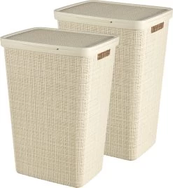 Curver Jute Wasmand Met Deksel 58L - 2 Stuks - Gebroken Wit