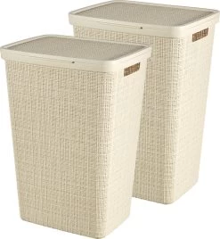 Curver Jute Wasmand Met Deksel 58L - 2 Stuks - Gebroken Wit -Huishoudelijke Schoonmaak 1106x1200
