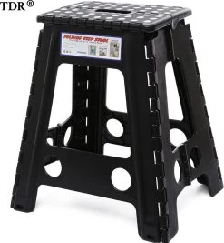 Merkloos Verdikt Kunststof Klapkruk-draagbaar-opvouwbare Kruk-Met Antislip Oppervlak Zwart 29x22cmx45cm