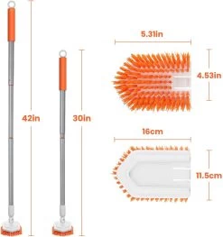 Merkloos Badkamer Reinigingsborstel - Badkamerschrobborstel - Reinigingsborstel - Met Afneembare Telescopische Handgreep En 180° Verstelbare Gezamenlijke Reinigingsborstel - Lange Steel 107 Cm -Huishoudelijke Schoonmaak 1126x1200