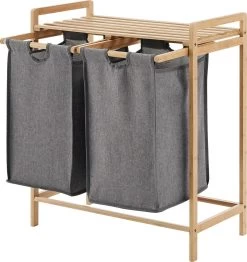 ACAZA Wasmand - Wassorteerder Met 2 Uitschuifbare Waszakken - Stof / Bamboe - Grijs 10 ACAZA Wasmand - Wassorteerder Met 2 Uitschuifbare Waszakken - Stof / Bamboe - Grijs -Huishoudelijke Schoonmaak 1133x1200