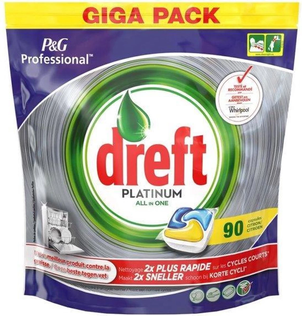 Dreft Platinum - All In One Lemon - 3 X 90 (270) Stuks - Vaatwastabletten - Voordeelverpakking 3 Dreft Platinum - All In One Lemon - 3 X 90 (270) Stuks - Vaatwastabletten - Voordeelverpakking - Afbeelding 3
