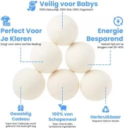 DRYQUICK Drogerballen- Wasbollen- Duurzaam Schapenwol - Herbruikbaar- 6 XL Wasballen Wit -Huishoudelijke Schoonmaak 1162x1200