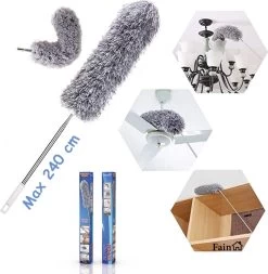 Fain® Plumeau Met Telescoopsteel – Grijs – 80 Tot 240 Cm - Uitschuifbaar – Wasbaar - Flexibel 360° Draaibaar – Duster - Microvezel Ragebol