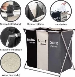 Moderne Wasmand Met 3 Vakken - Aluminium Wassorteerder - Opvouwbaar - 118L - Laundry Basket 6 Moderne Wasmand Met 3 Vakken - Aluminium Wassorteerder - Opvouwbaar - 118L - Laundry Basket -Huishoudelijke Schoonmaak 1175x1200