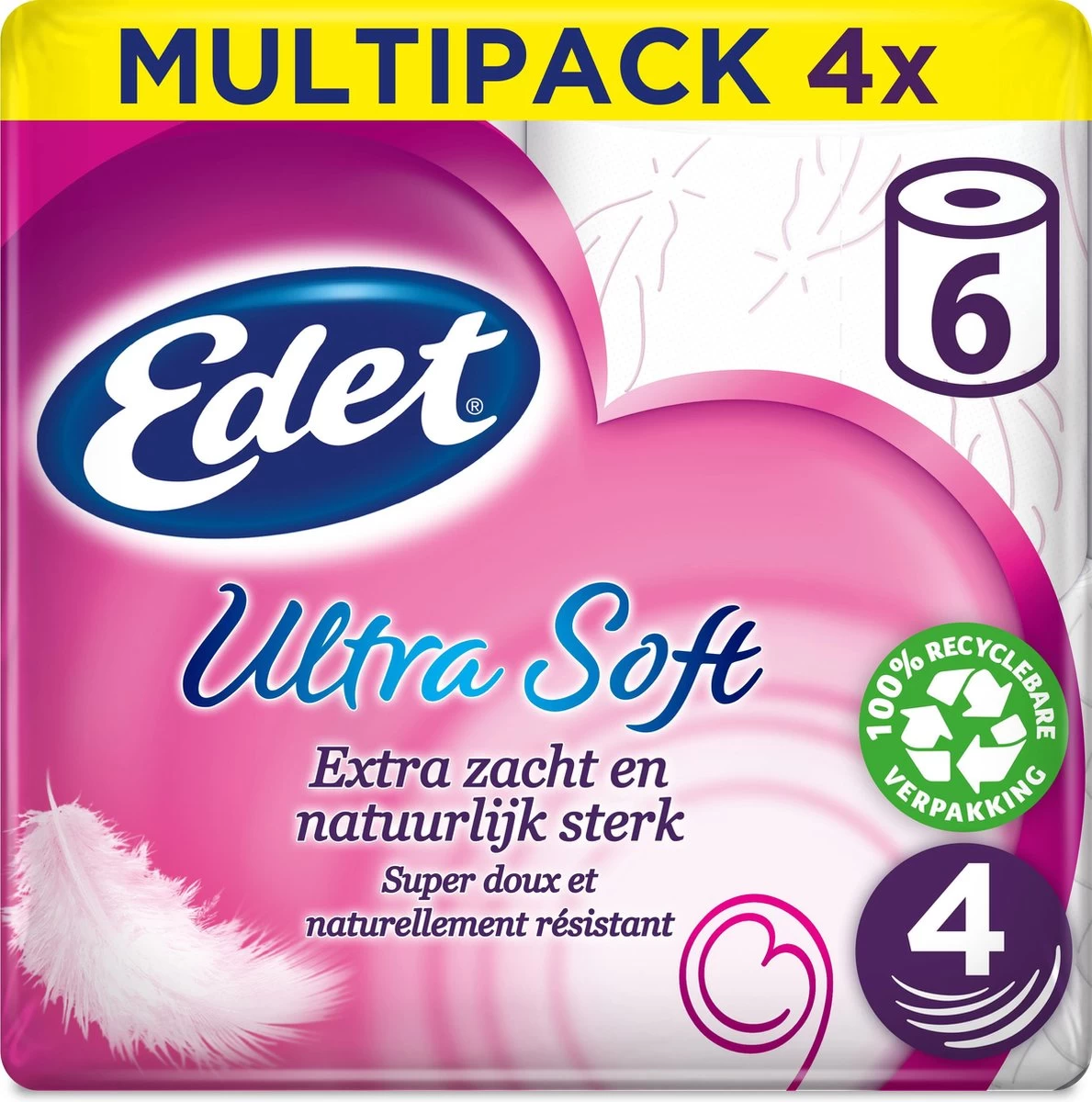 Edet Ultra Soft - 4-laags Wc Papier - 4 X 6 Rollen 2 Edet Ultra Soft - 4-laags Wc Papier - 4 X 6 Rollen - Afbeelding 2