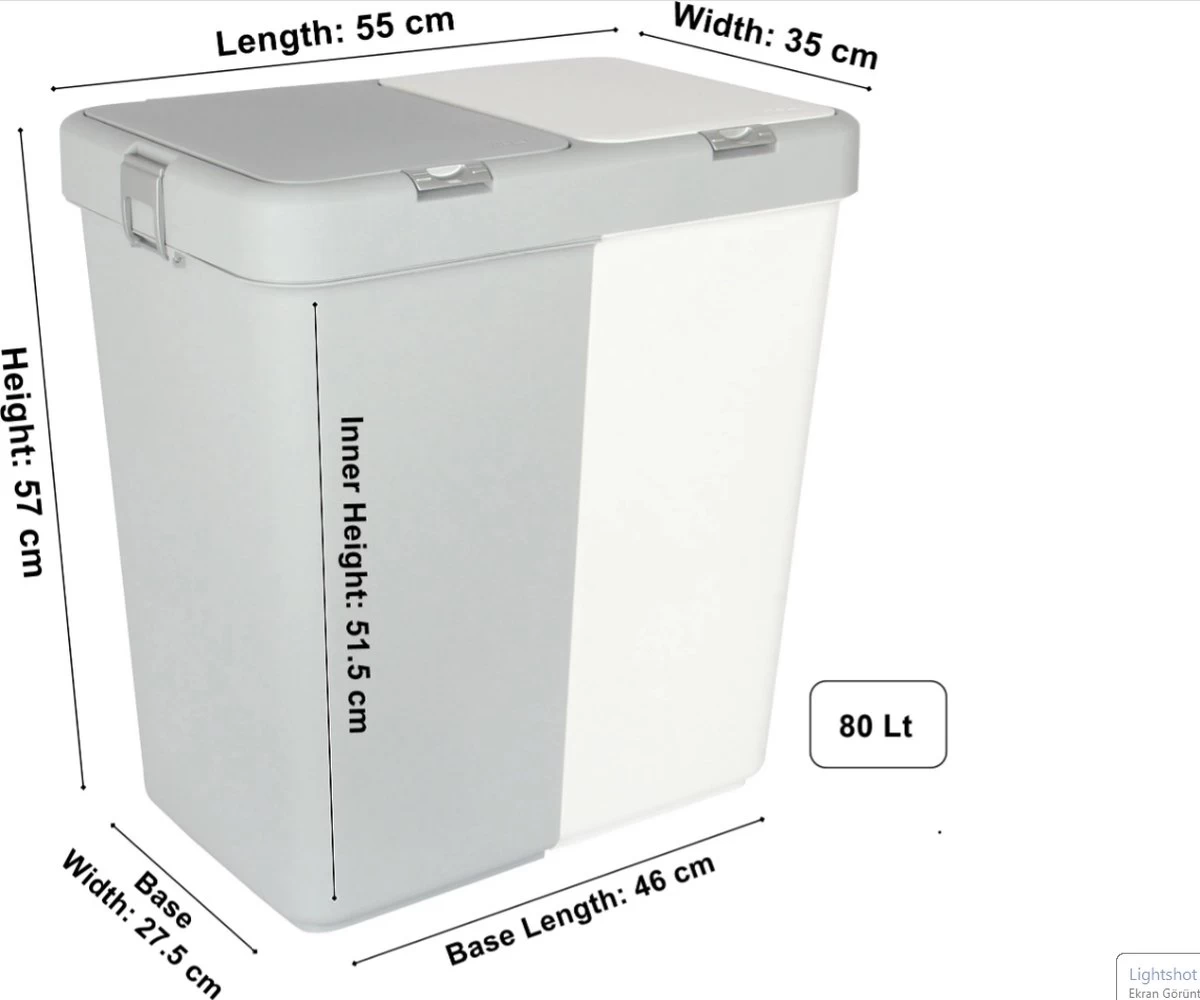 Motek® - Wasmand - 2 Vakken Met Deksel - Met Touch Deksel - Gemaakt Van 100% Gerecycled Kunststof - 80 L - Wasmand Met Deksel - Wassorteerder - Grijs - Wit 2 Motek® - Wasmand - 2 Vakken Met Deksel - Met Touch Deksel - Gemaakt Van 100% Gerecycled Kunststof - 80 L - Wasmand Met Deksel - Wassorteerder - Grijs - Wit - Afbeelding 2