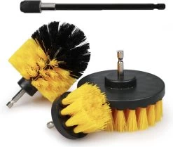 Merkloos 4-delige Borstelset Voor Boormachine - Inclusief Verlengstuk - Opzetborstels - Schrobborstel - Schuurborstel - Schoonmaakborstel - Tapijtreiniger - Brush - Geel - Gratis Verzending -Huishoudelijke Schoonmaak 1200x1016