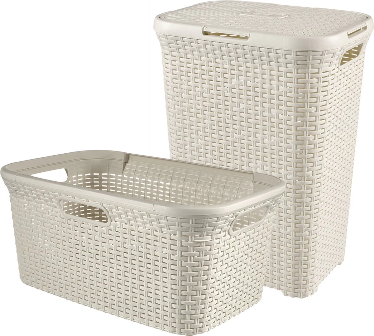 Curver Style Wasmand Met Deksel 60L + Wasmand 45L - Wit 1 Curver Style Wasmand Met Deksel 60L + Wasmand 45L - Wit