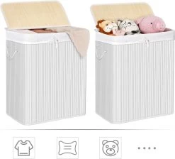 IBella Living - Wasmand Met 2 Vakken - Bamboe Wassorteerder - 100 Liter Wit -Huishoudelijke Schoonmaak 1200x1090 1