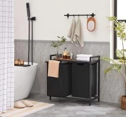 Merkloos Wasmand Met 2 Vakken, Grote Wassorteerder Met Uitschuifbare Waszakken, Bruin En Zwart -Huishoudelijke Schoonmaak 1200x1107 1