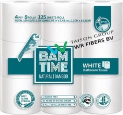 BAMTIME BamboeTissuepapier 4-laags Wc Papier - Wit Color Gebleekt 27 (3*9) Rollen -Huishoudelijke Schoonmaak 1200x1115