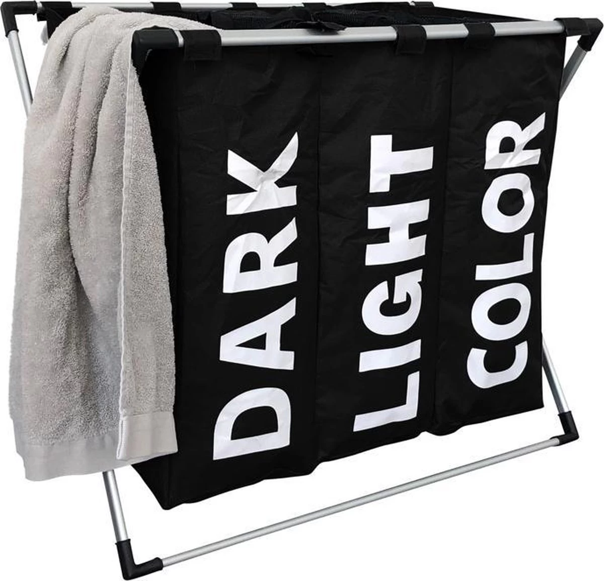 Wasmand Met 3 Vakken - 90 Liter - Opvouwbaar En Afneembaar Frame - Wassorteerder In Verschillende Kleuren - Badkamer Wasgoed Organizer Met Sluitbare Zak - Zwart 1 Wasmand Met 3 Vakken - 90 Liter - Opvouwbaar En Afneembaar Frame - Wassorteerder In Verschillende Kleuren - Badkamer Wasgoed Organizer Met Sluitbare Zak - Zwart