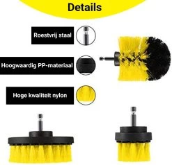 Merkloos 4-delige Borstelset Voor Boormachine - Inclusief Verlengstuk - Opzetborstels - Schrobborstel - Schuurborstel - Schoonmaakborstel - Tapijtreiniger - Brush - Geel - Gratis Verzending -Huishoudelijke Schoonmaak 1200x1156 5