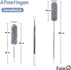 Fain® Plumeau Met Telescoopsteel – Grijs – 80 Tot 280 Cm - Uitschuifbaar – Wasbaar - Flexibel 360° Draaibaar – Duster - Microvezel Ragebol -Huishoudelijke Schoonmaak 1200x1182 6
