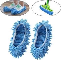 Merkloos Dweil Schoenen Vloermop (Blauw) - Vaatdoek - Keukendoek - Droogdoek - Microvezeldoek - Microvezel Doek - Microfiber Dweil - Multifunctioneel - Voor Vloer, Ramen En Auto | 1 Paar