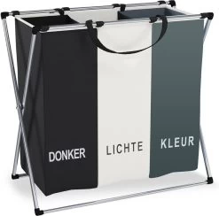 Wasmand 3 Vakken 90L - Opvouwbare Wassorteerder Met NL Opdruk - Aluminium Frame -