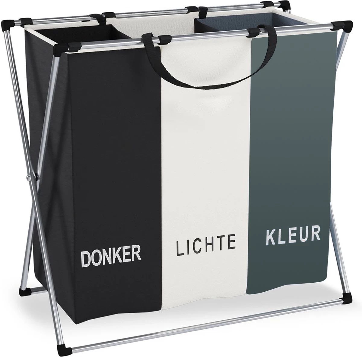 Wasmand 3 Vakken 90L - Opvouwbare Wassorteerder Met NL Opdruk - Aluminium Frame - 1 Wasmand 3 Vakken 90L - Opvouwbare Wassorteerder Met NL Opdruk - Aluminium Frame -