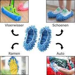 Merkloos Dweil Schoenen Vloermop (Blauw) - Vaatdoek - Keukendoek - Droogdoek - Microvezeldoek - Microvezel Doek - Microfiber Dweil - Multifunctioneel - Voor Vloer, Ramen En Auto | 1 Paar -Huishoudelijke Schoonmaak 1200x1200 1358
