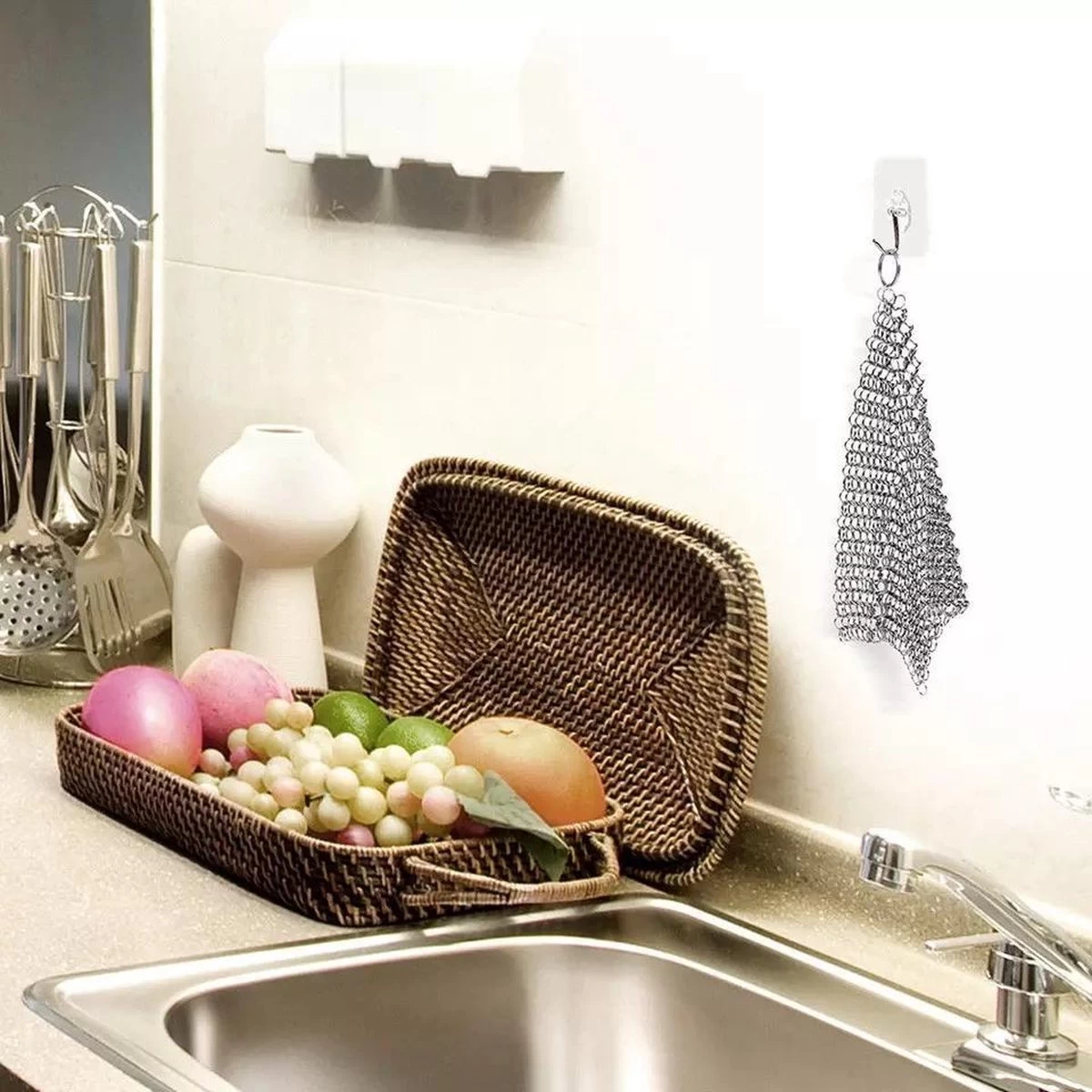 LOUZIR RVS Gietijzer Cleaner Voor Pannen - Metalen Borstel- Scrubmat- Zilver 6 LOUZIR RVS Gietijzer Cleaner Voor Pannen - Metalen Borstel- Scrubmat- Zilver - Afbeelding 6