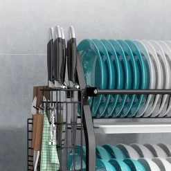 Merkloos Afdruiprek - Afdruiprek Met Lekbak - Afwas - Metaal - Zwart - RVS Afwasrek -Huishoudelijke Schoonmaak 1200x1200 331