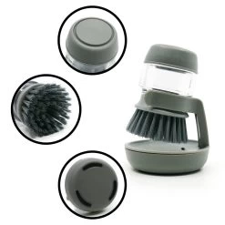 In Round Afwasborstel Met Zeepdispenser / Zeepreservoir – Inclusief Houder – Grijs – Afwas Borstel – Zeep Handborstel – Doseerpomp – Afwasmiddel Dispenser – Navulbaar -Huishoudelijke Schoonmaak 1200x1200 372