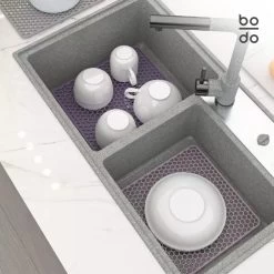 BODO Gootsteenmat Siliconen Donker Grijs - 34.5 X 34.5 Cm - Keuken Accessoires - Gootsteen Beschermer - Onderzetters Siliconen - Anti Kras -Huishoudelijke Schoonmaak 1200x1200 493