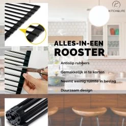 Kitch&Life Afdruiprek Oprolbaar - Mat Zwart - Pannenonderzetter - Afdruipmat - Keukenrek 3-in-1 -Huishoudelijke Schoonmaak 1200x1200 506
