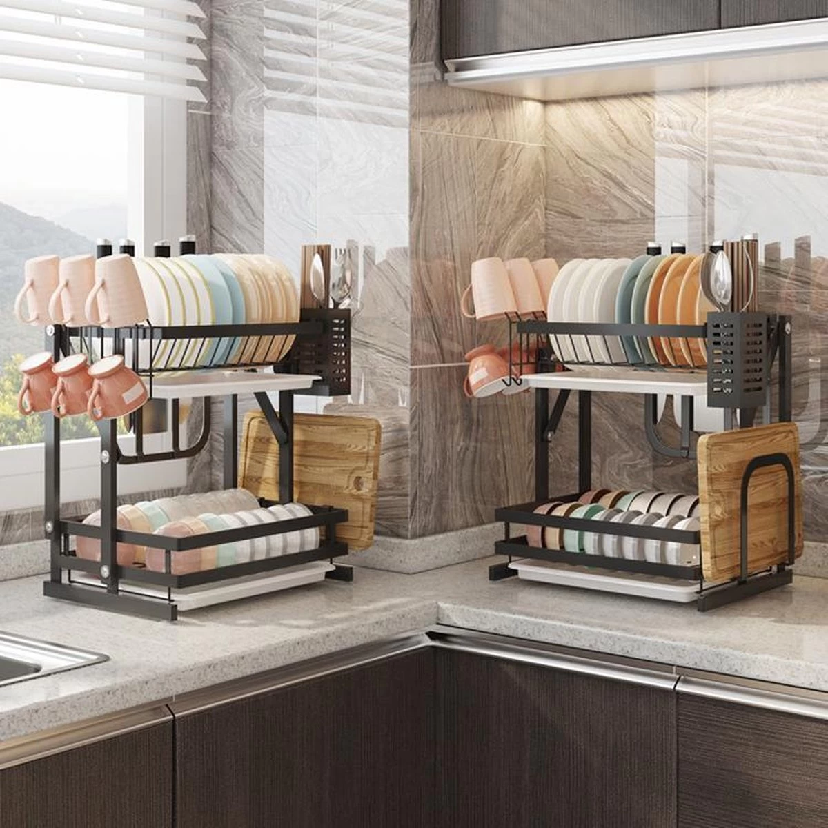 TammaT - Afdruiprek Met Lekbak 2 Laags – Inklapbaar - Afwasrek – Met 2 Lekbakken – Extra Accessories Voor Servies En Snijplanken - RVS - 38x35x26,5cm 9 TammaT - Afdruiprek Met Lekbak 2 Laags – Inklapbaar - Afwasrek – Met 2 Lekbakken – Extra Accessories Voor Servies En Snijplanken - RVS - 38x35x26,5cm - Afbeelding 9