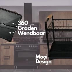 Afdruiprek - Zwart/ Met Flexibele Water Afvoer/ Borden, Pannen Bestek/ RVS/ Lichtgewicht/ Lekbak/ Luxe Uitvoering -Huishoudelijke Schoonmaak 1200x1200 519