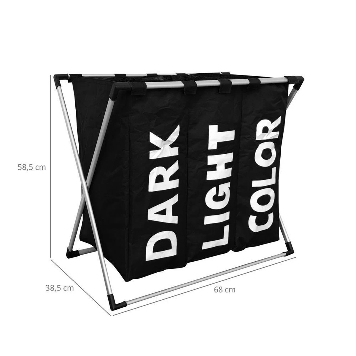 Wasmand Met 3 Vakken - 90 Liter - Opvouwbaar En Afneembaar Frame - Wassorteerder In Verschillende Kleuren - Badkamer Wasgoed Organizer Met Sluitbare Zak - Zwart 2 Wasmand Met 3 Vakken - 90 Liter - Opvouwbaar En Afneembaar Frame - Wassorteerder In Verschillende Kleuren - Badkamer Wasgoed Organizer Met Sluitbare Zak - Zwart - Afbeelding 2