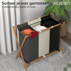 Noswo Wasmand Met 3 Vakken - Wassorteerder - Opvouwbaar - Wasbox - 143L - Bamboe -Huishoudelijke Schoonmaak 1200x1200 591