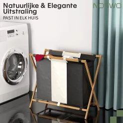 Noswo Wasmand Met 3 Vakken - Wassorteerder - Opvouwbaar - Wasbox - 143L - Bamboe -Huishoudelijke Schoonmaak 1200x1200 594