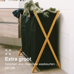 JASC Wasmand 3 Vakken - Wassorteerder - Wasmanden - Zwart - Bamboe - 128 Liter -Huishoudelijke Schoonmaak 1200x1200 596