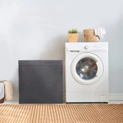 LifeGoods Dubbele Wasmand - 120L - Deksel En Handvaten - 2 Vakken - Grijs -Huishoudelijke Schoonmaak 1200x1200 606