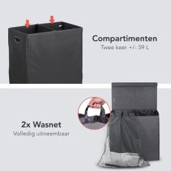 LifeGoods Dubbele Wasmand - 120L - Deksel En Handvaten - 2 Vakken - Grijs -Huishoudelijke Schoonmaak 1200x1200 609
