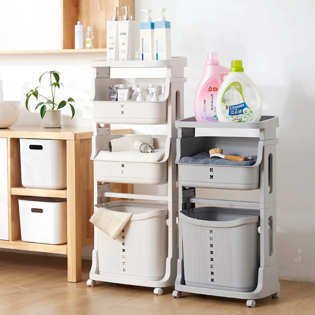 TammaT - Wassorteerder - Wasmand 3 Vakken - Wassorteerder 3 Vakken - Wassorteerder Op Wieltjes - Wasmand - Keukentrolley - Badkamerrek - 43x29x105cm 4 TammaT - Wassorteerder - Wasmand 3 Vakken - Wassorteerder 3 Vakken - Wassorteerder Op Wieltjes - Wasmand - Keukentrolley - Badkamerrek - 43x29x105cm - Afbeelding 4