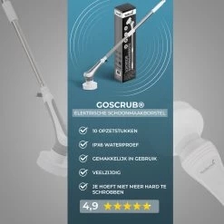 GoScrub® Elektrische Schoonmaakborstel – Elektrische Schrobber - Schrobborstel – Voor Badkamer Of Keuken – Schrobber Met Steel – Luiwagen – Polijstmachine - Poetsmachine Met 10 Opzetstukken -Huishoudelijke Schoonmaak 1200x1200 774