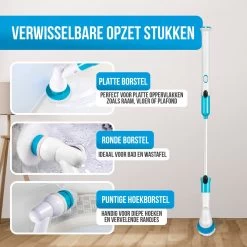 Strex Elektrische Schoonmaakborstel - Draadloze Schrobborstel - Schrobber - 3 Opzetstukken - Telescoopsteel - Poetsmachine Met Krachtige Accu -Huishoudelijke Schoonmaak 1200x1200 799