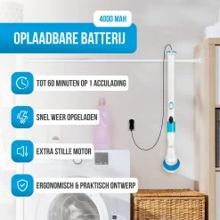 Strex Elektrische Schoonmaakborstel - Draadloze Schrobborstel - Schrobber - 3 Opzetstukken - Telescoopsteel - Poetsmachine Met Krachtige Accu -Huishoudelijke Schoonmaak 1200x1200 801