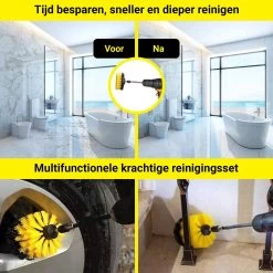 Merkloos 4-delige Borstelset Voor Boormachine - Inclusief Verlengstuk - Opzetborstels - Schrobborstel - Schuurborstel - Schoonmaakborstel - Tapijtreiniger - Brush - Geel - Gratis Verzending -Huishoudelijke Schoonmaak 1200x1200 805
