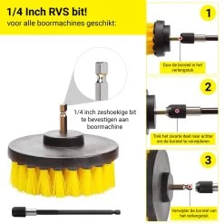 Merkloos 4-delige Borstelset Voor Boormachine - Inclusief Verlengstuk - Opzetborstels - Schrobborstel - Schuurborstel - Schoonmaakborstel - Tapijtreiniger - Brush - Geel - Gratis Verzending -Huishoudelijke Schoonmaak 1200x1200 806