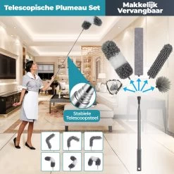 NovaBeau Plumeau Met Telescoopsteel – Microvezel Ragebol Uitschuifbaar - 9-delig Duster Set Met Voegenborstel – RVS Stoffer – Grijs Chenille Borstel – Wasbaar En Draaibaar -Huishoudelijke Schoonmaak 1200x1200 847