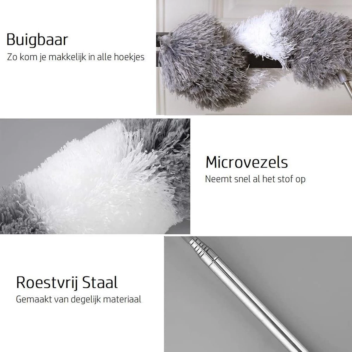 Vannons - Plumeau - Ragebol - Plumeau Uitschuifbaar Tot 245 Cm - Met Telescoopsteel - Wasbaar Microvezel - Grijs Wit 4 Vannons - Plumeau - Ragebol - Plumeau Uitschuifbaar Tot 245 Cm - Met Telescoopsteel - Wasbaar Microvezel - Grijs Wit - Afbeelding 4