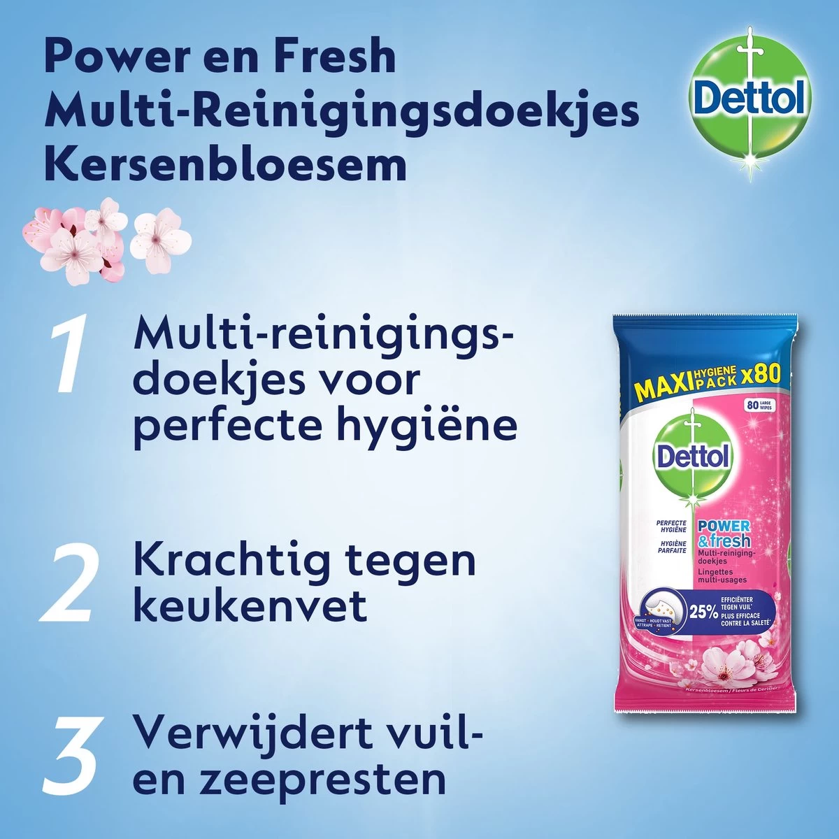 Dettol - Schoonmaakdoekjes - Power & Fresh - Kersenbloesem - 80 Stuks X8 3 Dettol - Schoonmaakdoekjes - Power & Fresh - Kersenbloesem - 80 Stuks X8 - Afbeelding 3